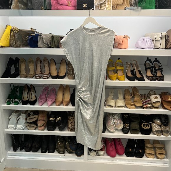 Image 3 of Paco Rabanne metallic ruched side dres - Picture 1 of 3
